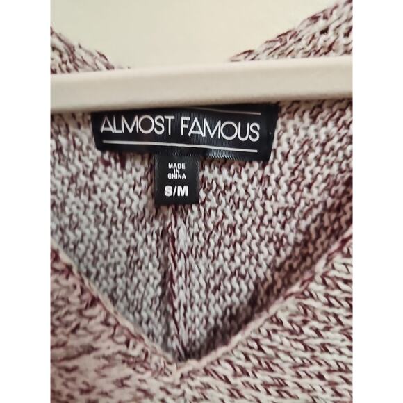 Title Almost Famous Brick Red Cream Knit Fringe Poncho Kimono Sleeve S/M - Picture 3 of 5